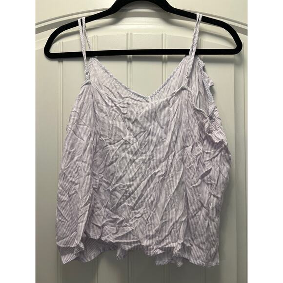 American Eagle Outfitters Women’s Striped Asymmetrical Ruffled Tank Top Size XL - Picture 2 of 3